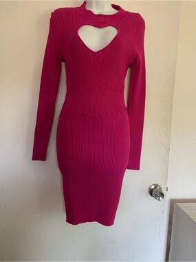 Fashion Nova Ribbed Midi Dress with Heart Cutout - Hot Pink